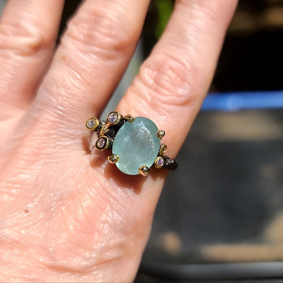 Natural Kharma by Avelon Jewelry - Aquamarine & Amethyst Sterling ring sz8